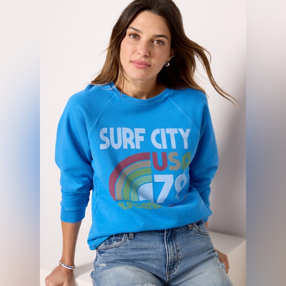 Retro Brand Surf City USA Sweatshirt Vintage Royal Blue -Size Large Womens